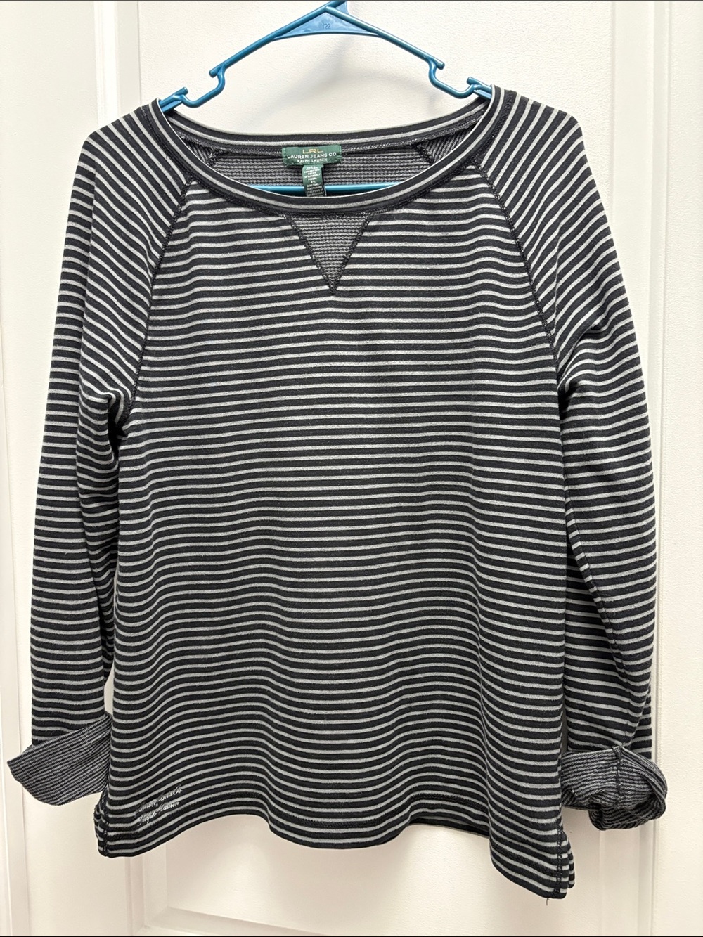 Lauren Jeans Co Ralph Lauren Striped Roll Tab Sleeve Knit Top Medium